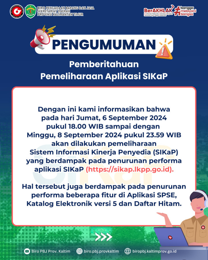 Pemberitahuan Pemeliharaan Aplikasi SiKaP